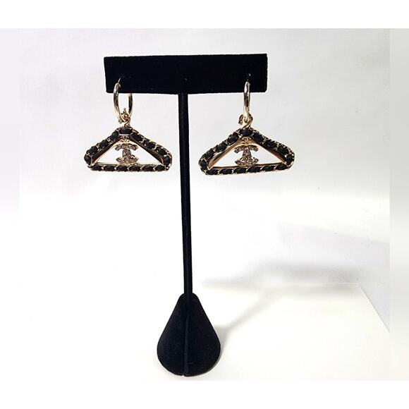 Authentic Chanel Black Gold Leather Chain Hanger Charms Earrings - Picture 1 of 9